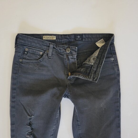 AG Legging Skinny Ankle Jean in Faded Black Dark Gray Destroyed - Picture 4 of 9